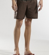 A classic swim look designed in quick-dry nylon with signature diamante and web prints. Cinched waist Side slash pockets Mesh lining About 18½ long Polyamide Hand wash Made in Italy 