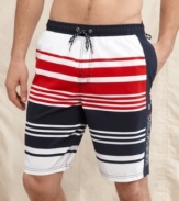 Ride the waves in style with these bright all American swim trunks from Tommy Hilfiger.