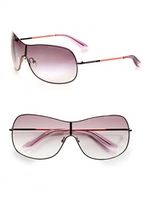 A sleek metal design with minimalist appeal. Available in violet/gold/red/orange with brown gradient lens. Logo temples100% UV protectionImported A sleek metal design with minimalist appeal. Available in violet/gold/red/orange with brown gradient lens. Logo temples100% UV protectionImported