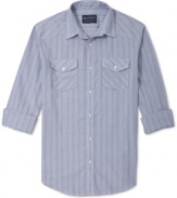 Get in line with this handsome vertical striped American Rag button down shirt.