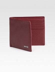 A timeless leather classic, elegantly appointed in lightly textured leather with logo accents.Two bill compartmentsEight card slotsLeatherAbout 4W x 3½HMade in Italy