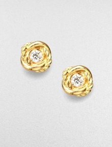 From the Infinity collection. Sparkling diamonds are encased in intertwining bands, one smooth, one cabled, of 18k yellow gold.Diamonds, 0.14 tcw 18k yellow gold Diameter, about ¼ Post back Imported From the Infinity collection. Sparkling diamonds are encased in intertwining bands, one smooth, one cabled, of 18k yellow gold.Diamonds, 0.14 tcw 18k yellow gold Diameter, about ¼ Post back Imported