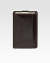 Clean and classic in stamped calfskin leather with an engraved metal clip. 4 X 7 Made in Italy 