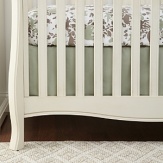 A coordinating solid canvas crib skirt in a soft sage green.The American Academy of Pediatrics and the U.S. Consumer Product Safety Commission have made recommendations for safe bedding practices for babies. When putting infants under 12 months to sleep, remove pillows, quilts, comforters, and other soft items from the crib.