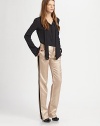 Shimmering jacquard pants invigorated by contrasting side panels and voluminous wide-leg construction. Button closureZip flyBack besom pocketsRise, about 8½Inseam, about 3745% silk/30% metallic fibers/25% cottonDry cleanMade in USA of imported fabricModel shown is 5'7 (174cm) wearing US size 2.