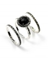 Keeping up with the trends is a breeze with Judith Jack's chic, stackable style. Three stacking rings can be worn one on top of the other. Center ring features an oval-cut onyx gemstone (14 ct. t.w.). All three rings crafted in sterling silver with sparkling marcasite accents. Size 7.