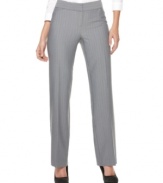 Alfani's petite straight-leg pants are menswear-inspired, but feature a fabulous, feminine fit. Effortless with a crisp white button-down shirt, and just as stylish with a colorful solid top.