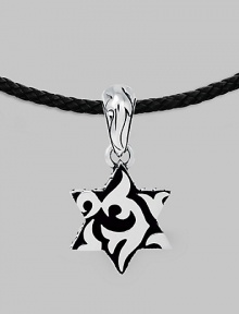 A thoroughly modern look crafted in fine sterling silver on an adjustable leather cord. From the Men's Dayak Collection Sterling silver Adjustable leather cord: 18-20 long ¾W X 1½L Lobster clasp Imported A thoroughly modern look crafted in fine sterling silver on an adjustable leather cord. From the Men's Dayak Collection Sterling silver Adjustable leather cord: 18-20 long ¾W X 1½L Lobster clasp Imported
