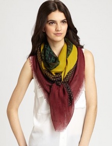 A classic square design, embellished with colorful tweed patterns on a luxe cashmere and silk blend finished with an eyelash fringe hem.70% cashmere/30% silkAbout 55 X 55Dry cleanMade in Italy A classic square design, embellished with colorful tweed patterns on a luxe cashmere and silk blend finished with an eyelash fringe hem.70% cashmere/30% silkAbout 55 X 55Dry cleanMade in Italy