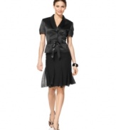 Tahari by ASL pairs a luxe short sleeve satin jacket with a beaded skirt for an unforgettable special occasion ensemble.