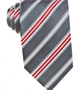 Stay on track in stripes with this silk tie from Geoffrey Beene.
