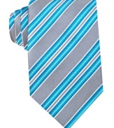 Add wide appeal to your everyday look with this striped silk tie from Geoffrey Beene.