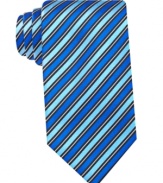 Contrast stripes on this Geoffrey Beene silk tie add a charge to any basic 9-to-5 outfit.