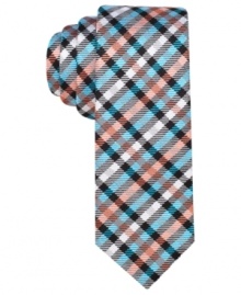 A classic pattern gets a modern update with this plaid silk tie from Penguin. A classic pattern gets a modern update with this plaid silk tie from Penguin.