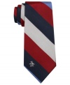 Bold bar stripes make an instant statement. Clock in to cool with this skinny tie from Penguin.