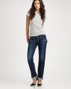 Renew your off-duty wardrobe in these crisp boyfriend jeans with a subtly faded rinse and relaxed fit. THE FITMedium rise, about 7½Inseam, about 33THE DETAILSZip flyFive-pocket style70% cotton/28% Lyocell/2% polyurethaneMachine washMade in USA of imported fabricModel shown is 5'11 (178cm) wearing US size 4.