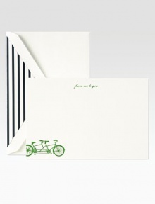 Put pen to paper and get carried away with this stylish set of 10 letterpress notes featuring from me to you message on top. Each card invites you to share a secret, send thanks or simple say hello. The envelopes are finished with graphic striped liners for a playful pop of panache.Includes 10 cards Accompanied by matching lined envelopes Each, 6¾W X 4½H X 1W Cotton fiber paper Made in USA Put pen to paper and get carried away with this stylish set of 10 letterpress notes featuring from me to you message on top. Each card invites you to share a secret, send thanks or simple say hello. The envelopes are finished with graphic striped liners for a playful pop of panache.Includes 10 cards Accompanied by matching lined envelopes Each, 6¾W X 4½H X 1W Cotton fiber paper Made in USA