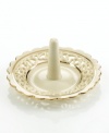 Distinguished by a scalloped edge, bands of gold and heart cutouts in creamy ivory porcelain, this lovely ring holder combines traditional style and timeless grace. Qualifies for Rebate