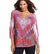 Make a splash this season in Style&co.'s plus size henley top, flaunting a sublimated print!