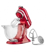 A dynamic kitchen companion, this stand mixer takes on any mixing job with professional power, and utilizes a unique tilting head design for easily bowl and content removal. One-year warranty. Model KSM155.