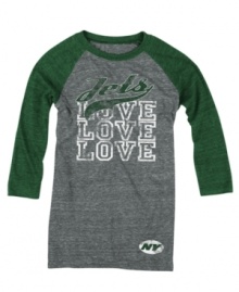 She'll fall head over heels for the ultra-soft feel and vintage Jets logo of this old-school raglan tee in super smooth jersey. (Clearance) She'll fall head over heels for the ultra-soft feel and vintage Jets logo of this old-school raglan tee in super smooth jersey. (Clearance)