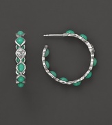 Faceted white sapphires and chrysophrase cabochons add brilliance to sterling silver. By Elizabeth Showers.