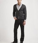 Straight-leg style in a versatile dark rinse, cut from remarkably soft cotton denim.Narrow waistband with belt loops and button closure Front zipper Inseam, about 33 Cotton; dry clean or machine wash Imported of Italian fabric