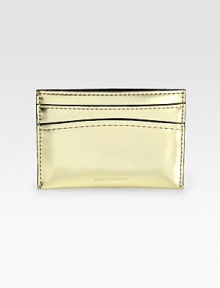 Mirror-finish metallic leather keeps your cards organized in a slim silhouette.Four credit card slots4¼W X 3H X 1DImported Mirror-finish metallic leather keeps your cards organized in a slim silhouette.Four credit card slots4¼W X 3H X 1DImported