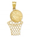 The perfect gift for the next LeBron James or Carmelo Anthony. Crafted from diamond-cut 14k gold, this basketball and basket charm is a slam dunk. Chain not included. Approximate length: 1-1/5 inches. Approximate width: 3/5 inch.