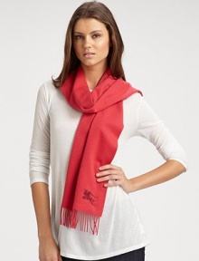 A luxurious cashmere style with an embroidered horse detail and pretty fringe. CashmereAbout 11¾ X 66Dry cleanImported A luxurious cashmere style with an embroidered horse detail and pretty fringe. CashmereAbout 11¾ X 66Dry cleanImported