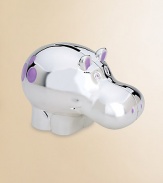 From the Jungle Parade collection, this lovely keepsake is perfect for the little explorer who's fascinated with the wild creatures found in the jungles and rainforests. Crafted in gleaming silverplate, this happy hippo with his festive purple polka-dots will delight youngsters as they save up for their big dreams!Elegantly gift boxedSilverplate5.25W X 3.5HImported