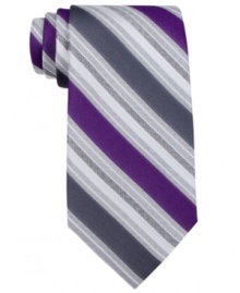 Finish off your work look with this sophisticated silk tie from Calvin Klein. Finish off your work look with this sophisticated silk tie from Calvin Klein.