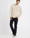 A cozy, textured cable-knit sweater is all you need to beat the winter chill.CrewneckRibbed cuffs and hem50% cotton/ 50% nylonHandwashImported