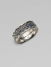 A singular row of blue sapphires adds definition to this modern design in burnished sterling silver.Sterling silverBlue sapphiresAbout 2 diam.Imported A singular row of blue sapphires adds definition to this modern design in burnished sterling silver.Sterling silverBlue sapphiresAbout 2 diam.Imported