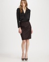 The classic pencil skirt re-imagined in a luxe wool blend with subtle shimmer.Back zipperFully linedAbout 23 long60% virgin wool/37% viscose/3% elastaneDry cleanImported Model shown is 5'11 (180cm) wearing US size 4. 