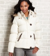 From the hooded design to the contrasting, faux-suede trims, cute details make Black Lipstick's quilted puffer coat the perfect, on-the-go layer!