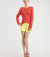 Distressed sweater knit in a slighly boxy dropped-shoulder topper.BoatneckDropped shouldersRolled hemAbout 26 from shoulder to hem70% cotton/30% polyamideDry cleanImported of Italian fabricModel shown is 5'10 (177cm) wearing US size Small.