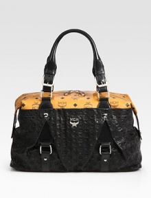 Soft Italian leather in a structured silhouette, with side snaps and iconic logo print. Double top handles, 7¼ dropDouble zip top closureOne open outside pocketProtective metal feetOne inside zip pocketTwo inside open pocketsSuede lining11W X 15H X 6DMade in Italy Soft Italian leather in a structured silhouette, with side snaps and iconic logo print. Double top handles, 7¼ dropDouble zip top closureOne open outside pocketProtective metal feetOne inside zip pocketTwo inside open pocketsSuede lining11W X 15H X 6DMade in Italy