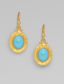 From the Bella Collection. Vibrant turquoise glows within a frame of subtly hammered 24k gold.Turquoise 24k gold Length, about 1 Ear wire Imported