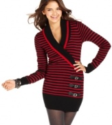 Love this sweater tunic from JJ Basics for its buckle detail and body of stripes! For style that's super-cute by day, accessorize the sweater with a wrist full of fun bracelets!