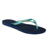 Show off your love for your favorite flip flops. A golden logo plaque trims the slim straps of these Havaianas flip flops.