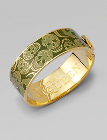 Rock edge meets pop art on this contemporary masterpiece as bright skull patterned enamel highlights a circular cuff.Enamel Brass Logo engraving Diameter, 2½ Width, ¾ Made in Italy Rock edge meets pop art on this contemporary masterpiece as bright skull patterned enamel highlights a circular cuff.Enamel Brass Logo engraving Diameter, 2½ Width, ¾ Made in Italy