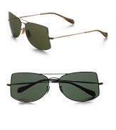 Edgy shaped frames in a double-bridge metal silhouette for a fashion-forward look. Available in gold with mineral glass lens or chrome with mineral glass grey lens.100% UV protection Imported 