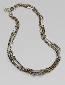An industrial-inspired piece in a multi-chain design with a antique-finish. Antique-finished brass and sterling silverLength, about 30Spring ring closureImported An industrial-inspired piece in a multi-chain design with a antique-finish. Antique-finished brass and sterling silverLength, about 30Spring ring closureImported