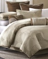 Circle up! Create your great escape with this calming Hudson comforter set, featuring an overlapping stitched circle pattern in warm hues. Decorative pillows and shams draw in pleated wavy lines for added texture.