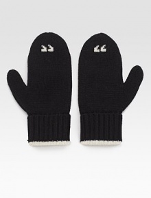 Take quotations to a new level with these adorable wool, intarsia mittens. WoolFold-up cuffsContrast detailsLength, about 8½Comes with boxHand washImported Take quotations to a new level with these adorable wool, intarsia mittens. WoolFold-up cuffsContrast detailsLength, about 8½Comes with boxHand washImported
