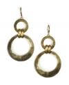 A stylish slam dunk. Crafted from gold-plated mixed metal, Jones New York's large double hoop drop earrings feature a fashionably distressed appearance. Approximate drop: 2 inches.