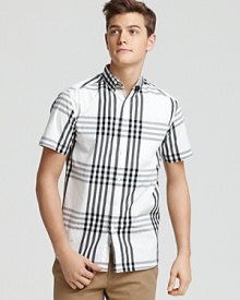 Saturdays Surf NYC Esquina Oversized Plaid Short Sleeve Sport Shirt - Slim Fit Saturdays Surf NYC Esquina Oversized Plaid Short Sleeve Sport Shirt - Slim Fit