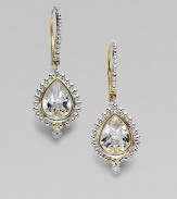 Fabulous, faceted, pear shaped white topaz create teardrop earrings dazzled with diamonds.White topaz Diamonds, 0.03 tcw 18K yellow gold Sterling silver Pierced Imported