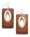 Bohemian bliss. Rectangular-shaped wood drops combine with a gold tone mixed metal fishwire backing and details on Bar III's exotic drop earring style. Approximate drop: 2-1/8 inches.